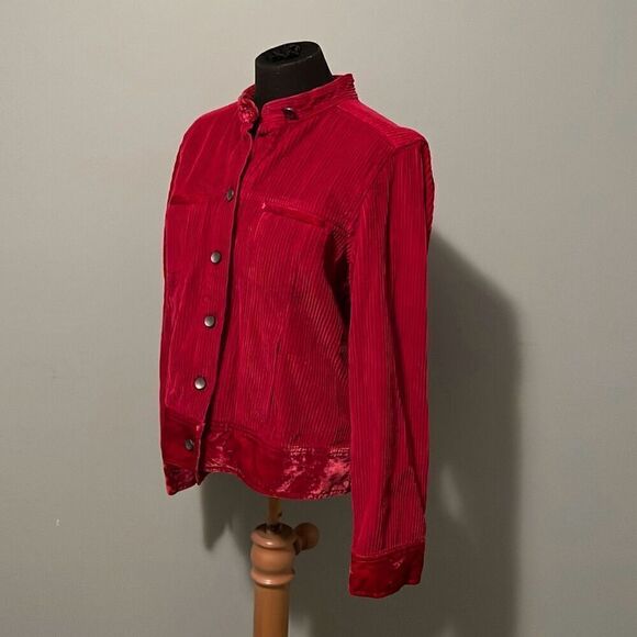 J. Jill Women’s Red Velvet Long Sleeve Button Up Corduroy Jacket - Picture 6 of 9